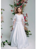 Long Sleeves White Lace Satin Stunning Flower Girl Dress